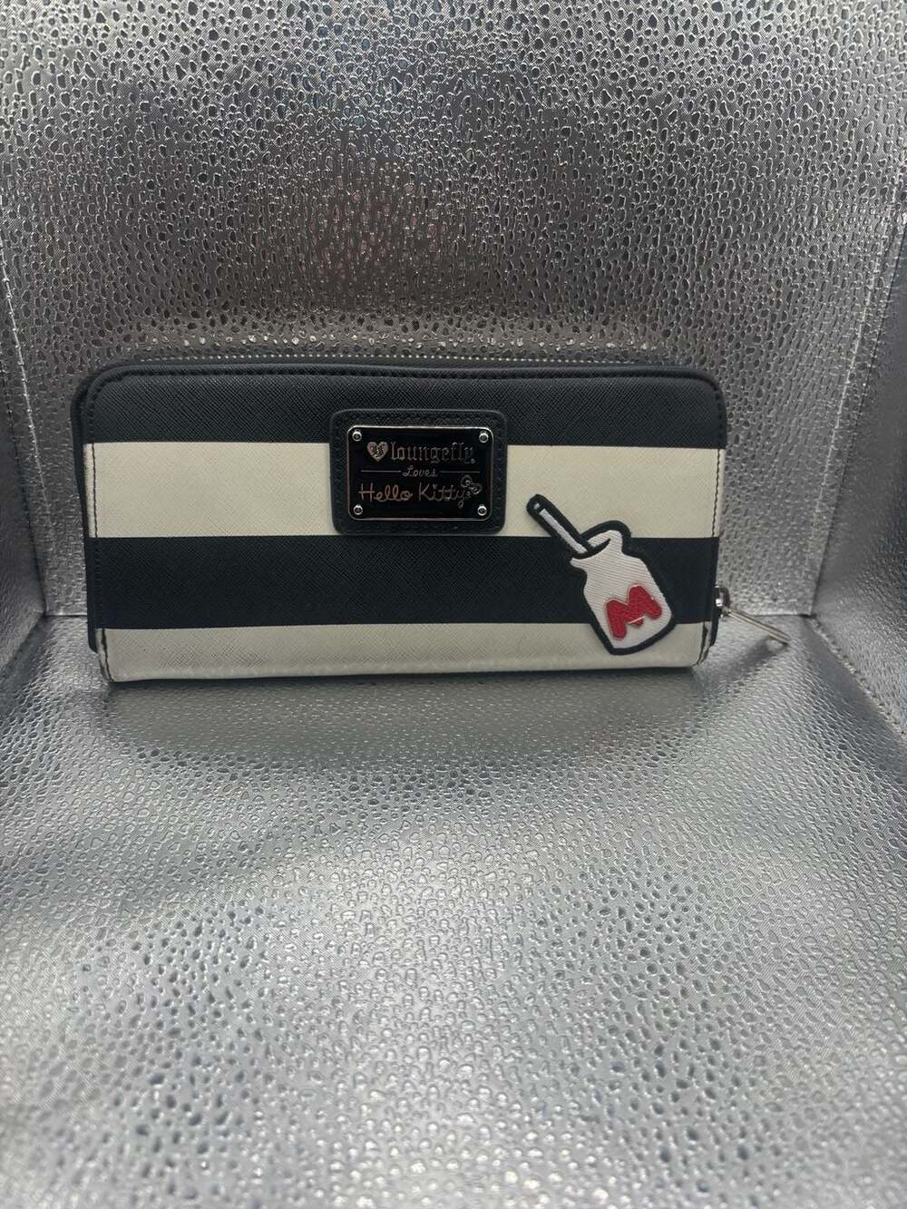 Loungefly Hello Kitty Striped Zip Around Wallet Black White